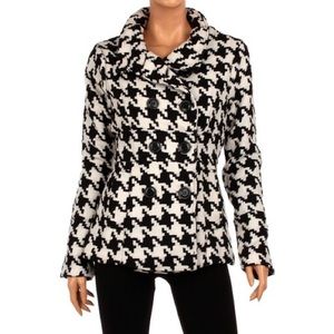 Black & White Classic Houndstooth Peacoat Coat Jacket